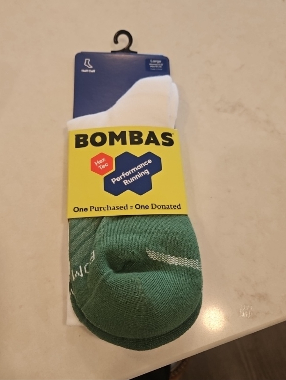 Bombas Women's Half Calf Socks Small White Green  Performance Running Cushioned